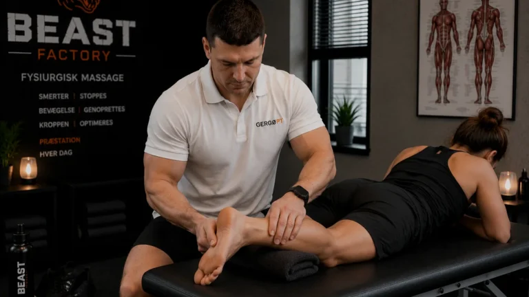 Sportsterapeut behandler akillessene og læg på briks hos BeastFactory