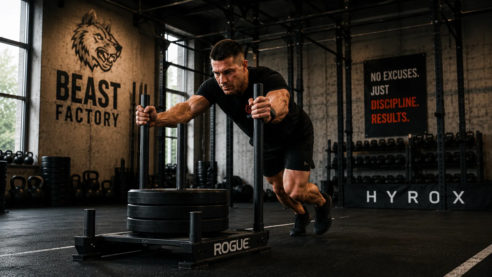 HYROX-inspireret sled push hos BeastFactory